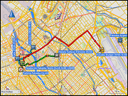karte des fluges von tokyo haneda nach fukuoka und karte der fahrt vom budget autoverleih zum parkplatz nahe des hotel toyoko inn fukuoka tenjin sowie der fussmaersche in fukuoka