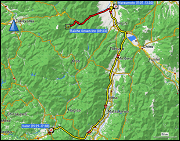 karte und hoehenprofil der fahrt vom raicho onsen inn in norikura via matsumoto zum parkhaus des einkaufszentrum valor in nakatsugawa sowie karte des stadtrundgangs in matsumoto sowie karte der fahrt vom parkhaus des einkaufszentrum valor via unterkunft in nakatsugawa zum parkplatz mitsuinoripaku und des fussmarschs vom parkplatz mitsuinoripaku via 7-eleven zur unterkunft in nakatsugawa