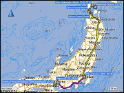 karte der fahrt mit dem shinkansen von nagoya via tokyo nach shin-hakodate-hokuto sowie fahrt mit dem regionalzug vom bahnhof shin-hakodate-hokuto zum bahnhof hakodate und karte der fussmaersche in hakodate