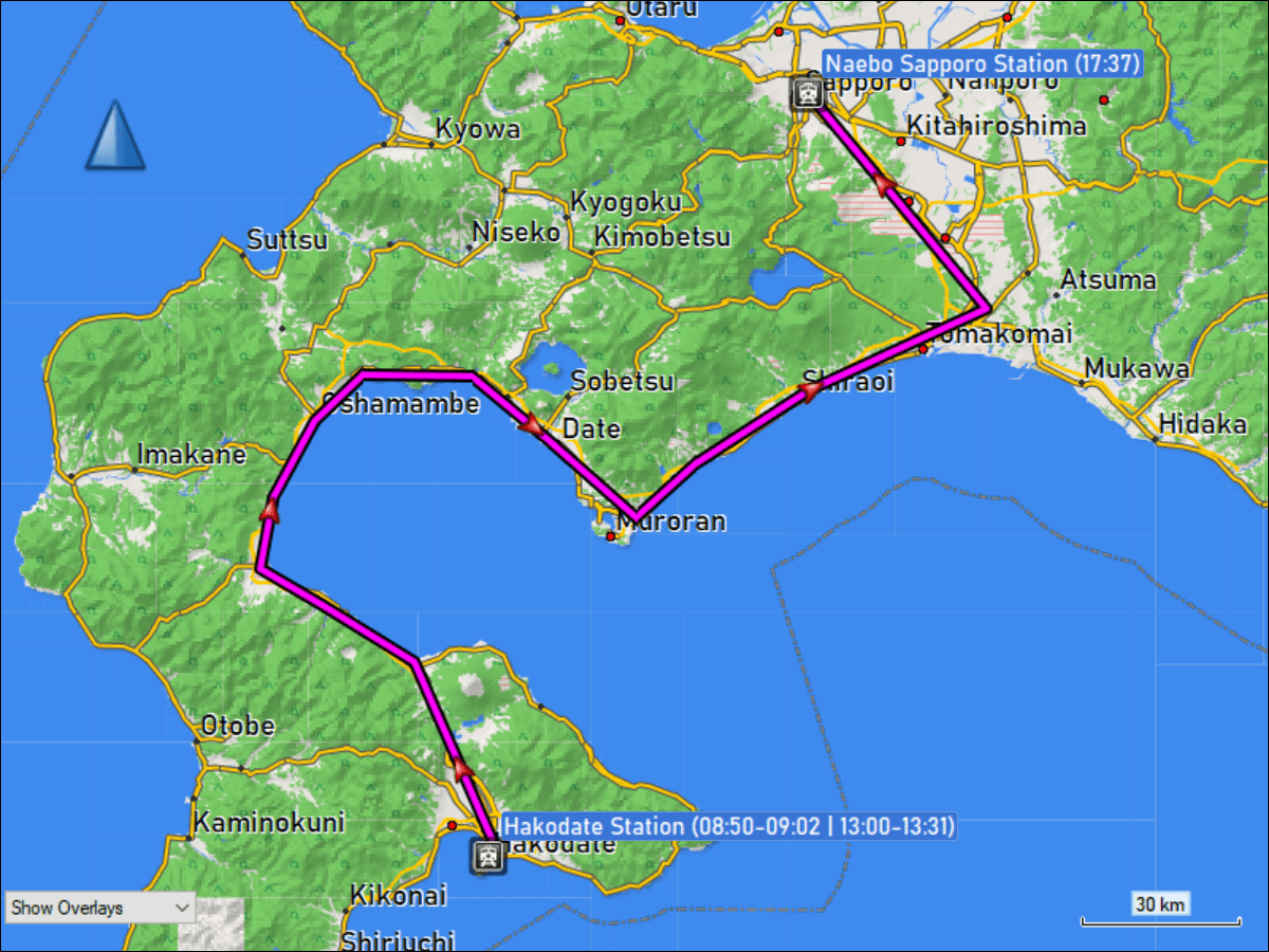 wegstrecke der fahrt mit dem limited express von hakodate nach sapporo