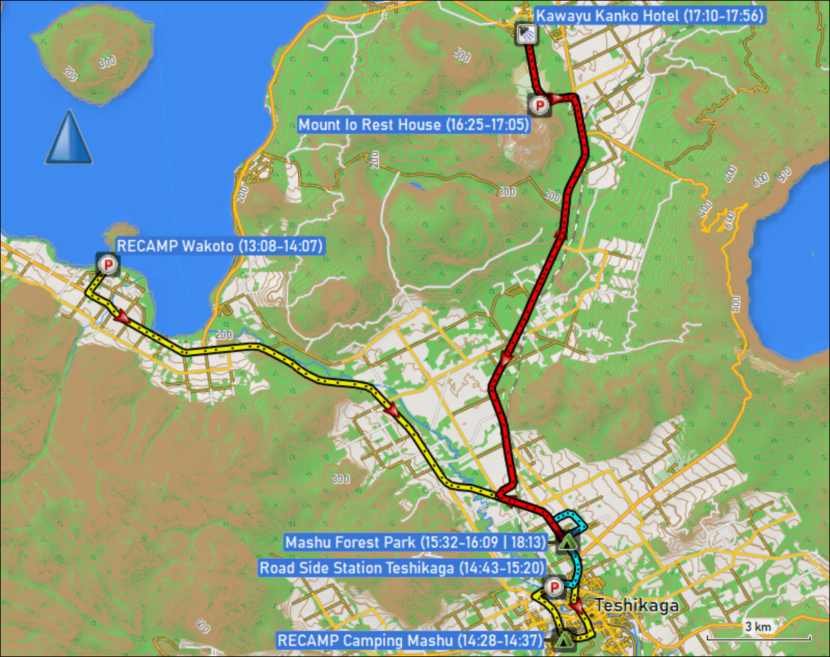 wegstrecke der fahrten bei teshikaga
