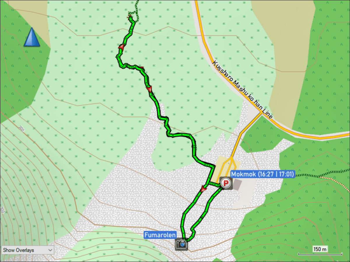 wegstrecke der kurzen rundwanderung ueber den tsutsujigahara nature trail ab dem parkplatz beim mount io rest house im akan-mashu nationalpark