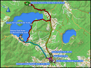karte und hoehenprofil der fahrten rund um teshikaga, karte und hoehenprofil der rundwanderung vom parkplatz highland koshimizu zum mount mokoto und via ginreiso hut zurueck zum parkplatz sowie karte der rundwanderung ab dem parkplatz beim wakoto field house um die wakoto halbinsel