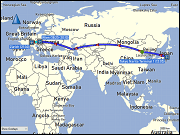 karte der fahrt mit der u-bahn von der metrostation hatchobori zur ueno station sowie der weiterfahrt mit dem narita express zum terminal 1 des narita airport plus karte des flugs OS052 vom tokyo narita airport (NRT) zum internationalen flughafen in wien (VIE) sowie des weiterflugs OS8807 nach zuerich kloten (ZRH)
